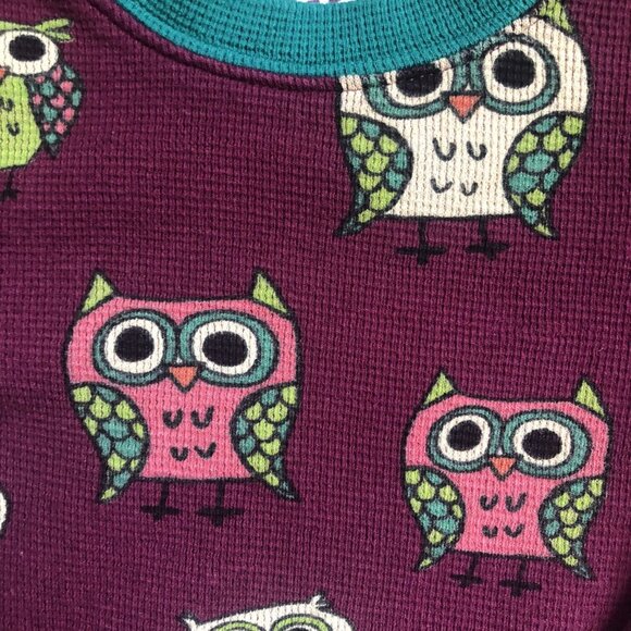 Lazy One 2T Owl Waffle Thermal 2 Piece Pajamas - Picture 2 of 4